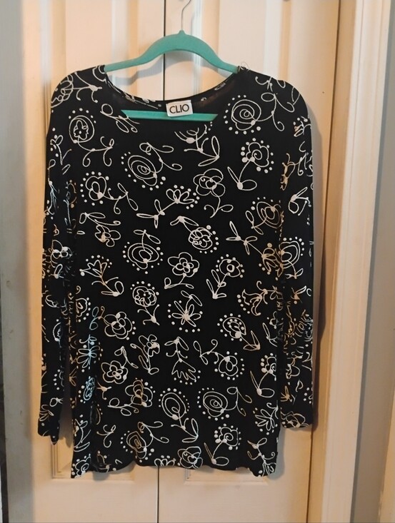 Clio Tops - Vintage 90s CLIO Whimsical Sketch Floral Long Sleeve Top - Size Xxl